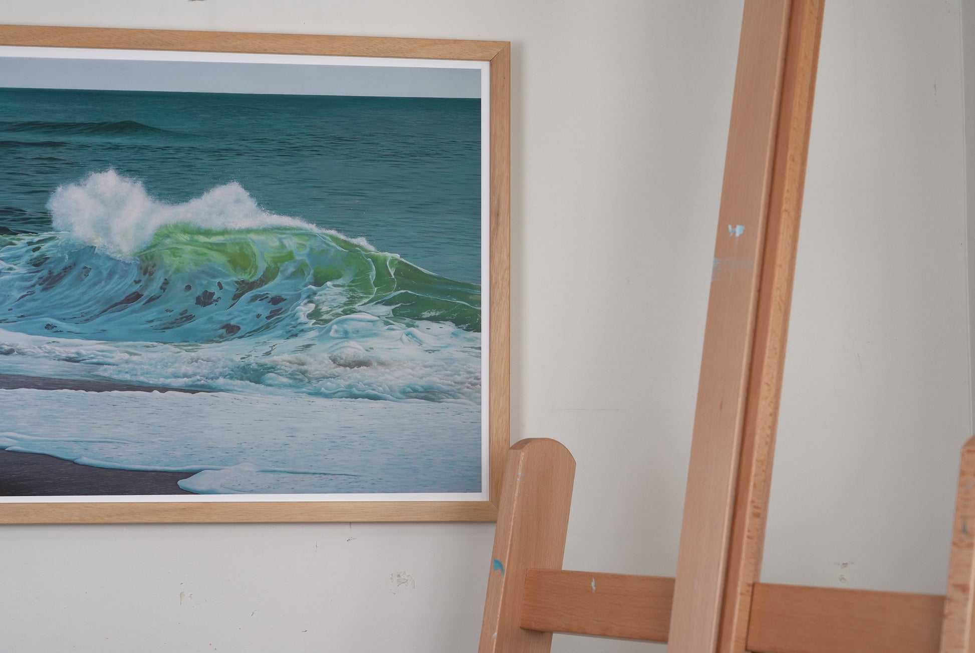framed limited edition print of an ocean wave oil painting