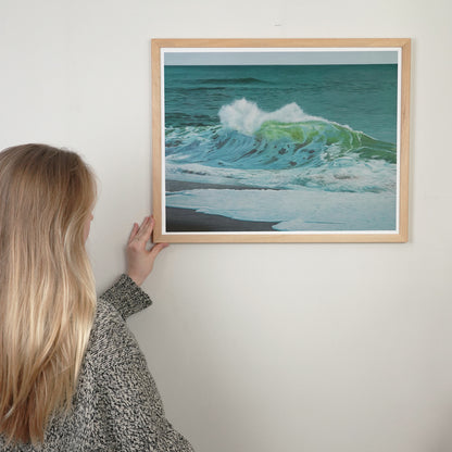 framed limited edition print of an ocean wave oil painting